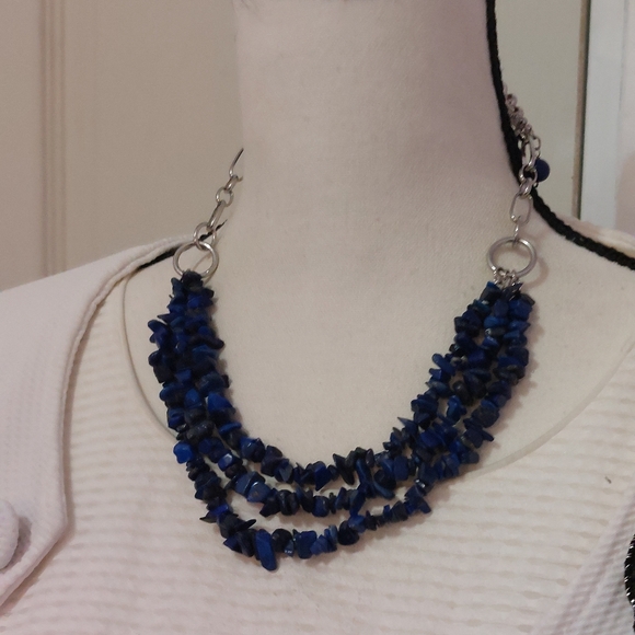 Blue Sodalite Beads Multistrand Statement Necklace - Picture 3 of 7